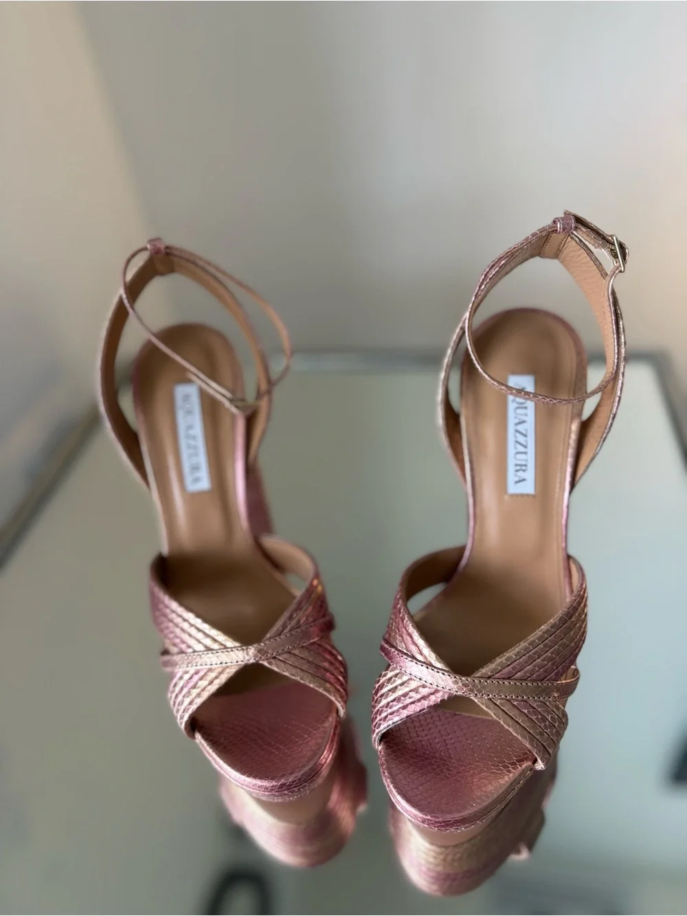 New Aquazzura Sundance Plateau Metallic Leather Sandals 38 $1,095